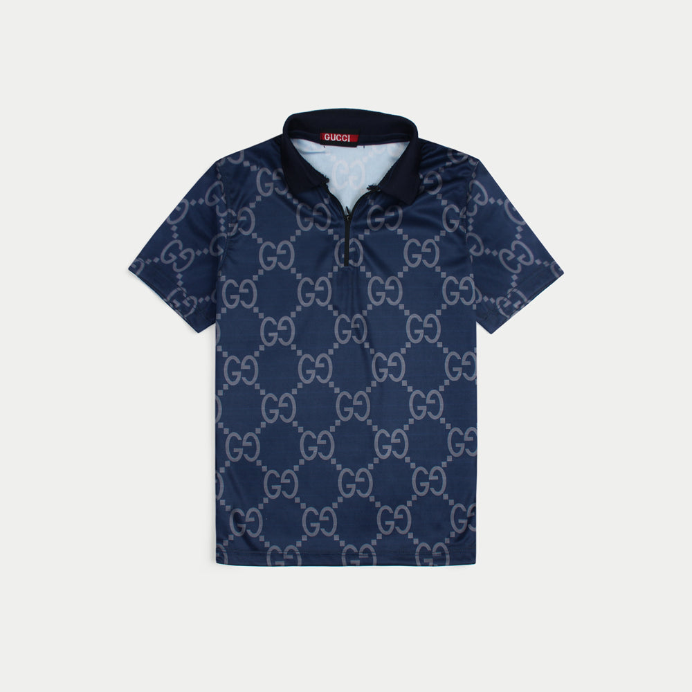 Textured Dark Blue Polo Shirt