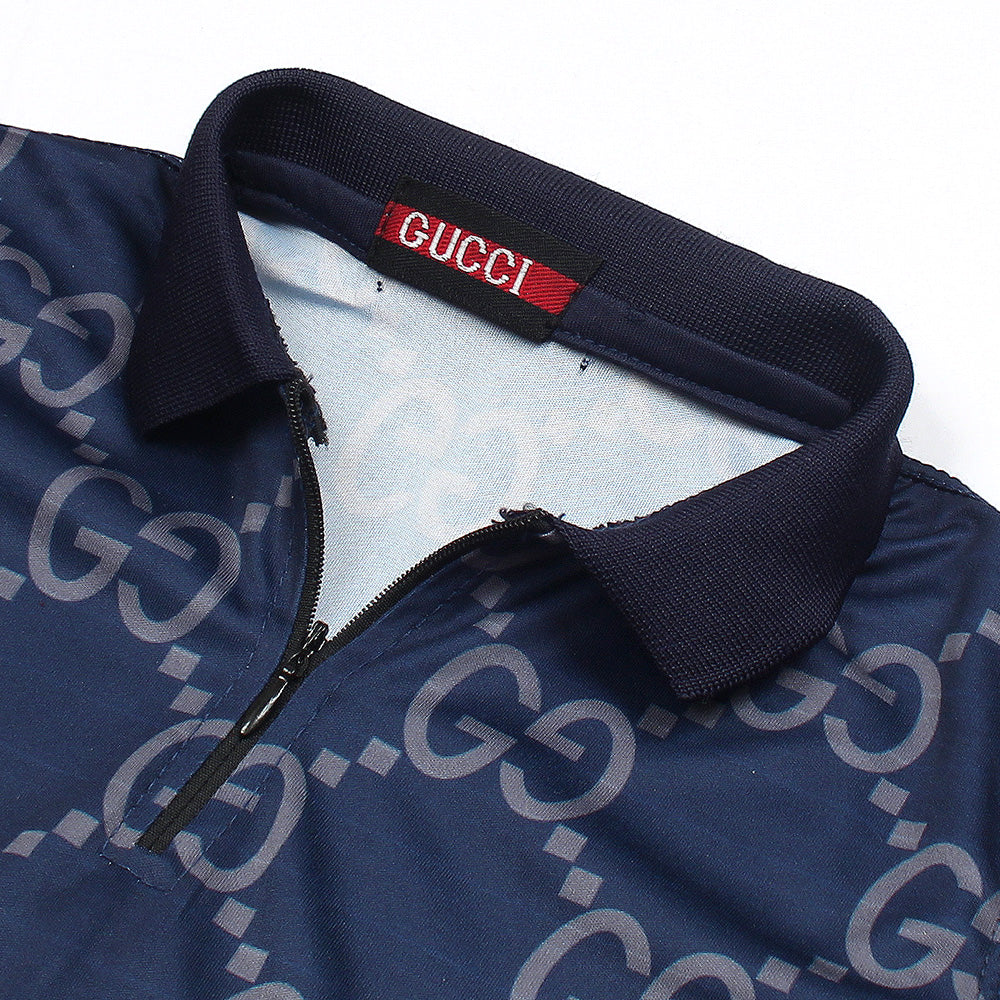 Textured Dark Blue Polo Shirt